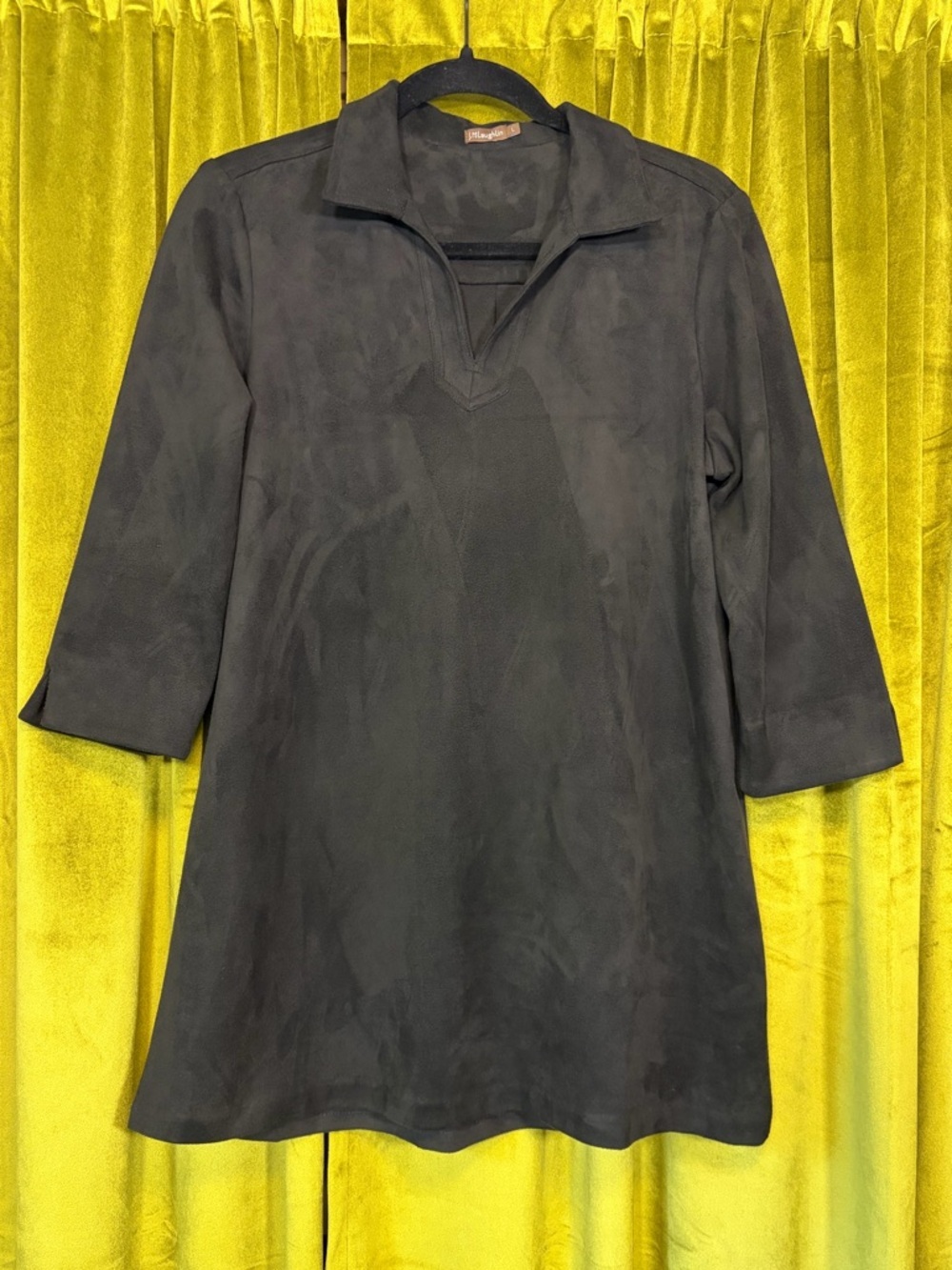 J McLaughlin Faux Suede Soft Black Collared Tunic Blouse. Size L. Retail $250
